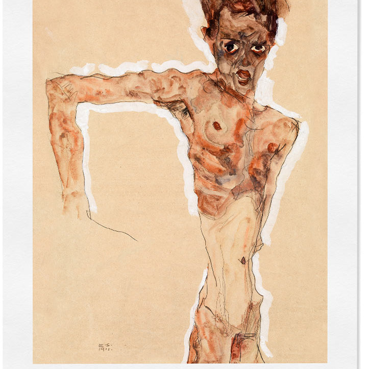 Egon Schiele Art Print - Naked Man, Self-Portrait