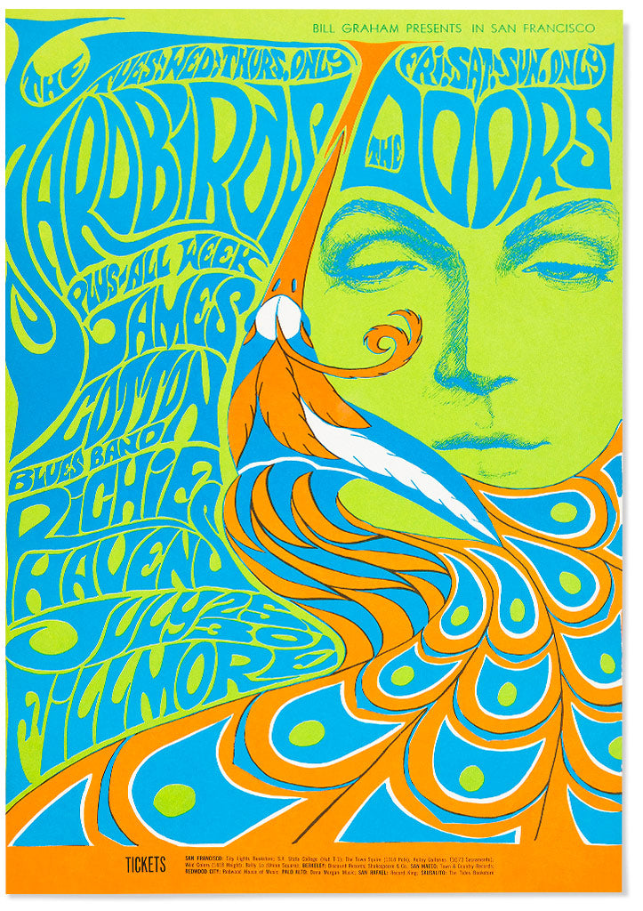 Vintage music poster featuring The Doors and The Yardbirds.