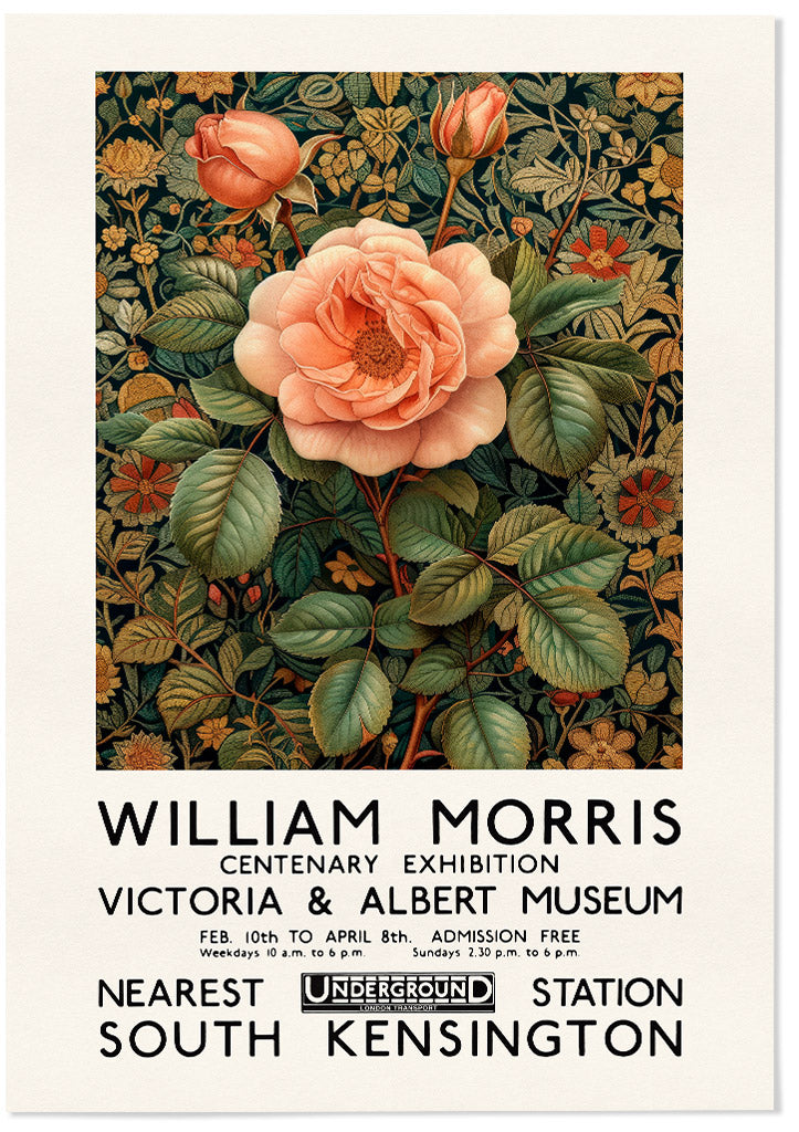 William Morris Pink Rose Exhibition Poster