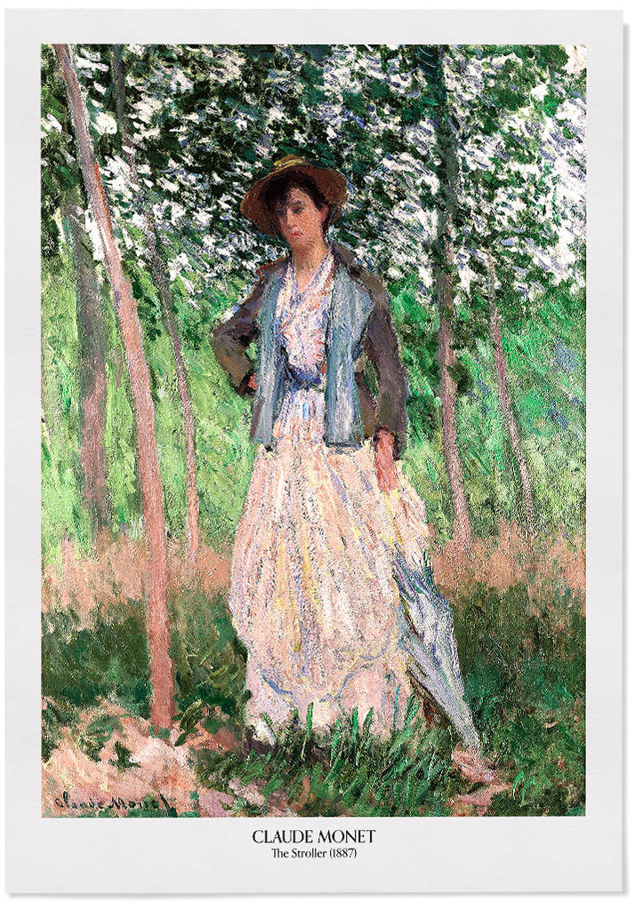 Claude Monet poster, featuring his still life painting 'The Stroller (Suzanne Hoschede)' from 1887.