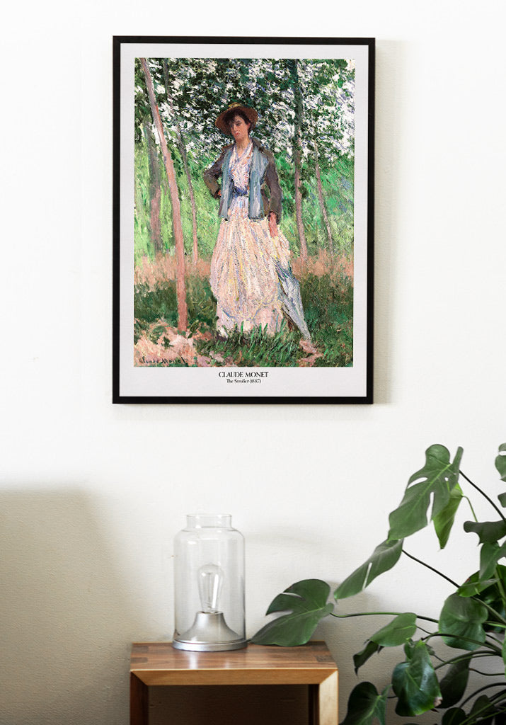 Claude Monet poster, featuring his still life painting 'The Stroller (Suzanne Hoschede)' from 1887.