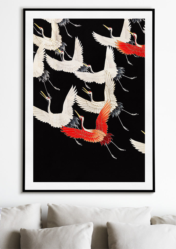 Japanese Flying Cranes Art Print