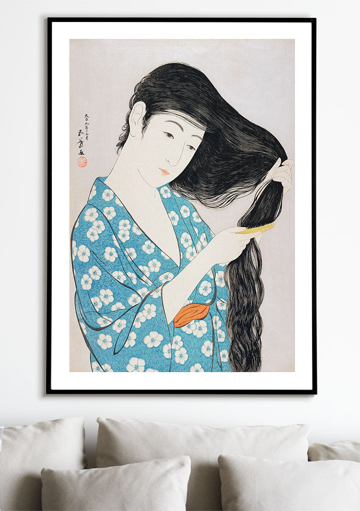 Woman Combing Her Hair Art Print by Goyō Hashiguchi