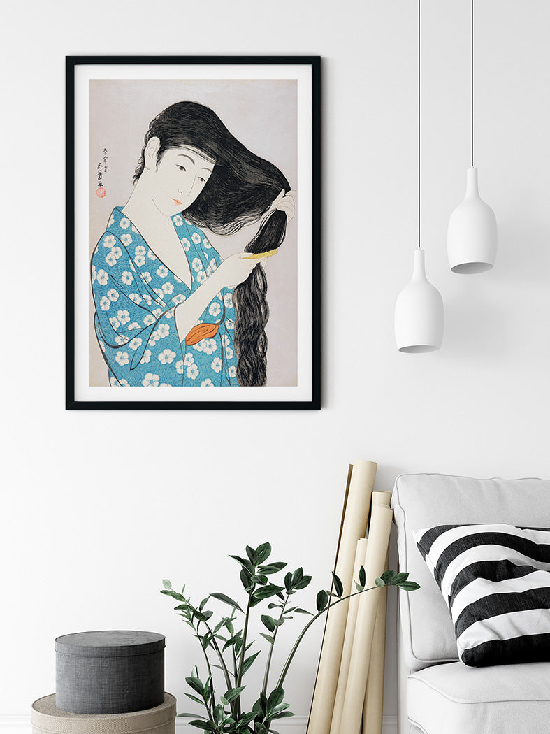 Woman Combing Her Hair Art Print by Goyō Hashiguchi