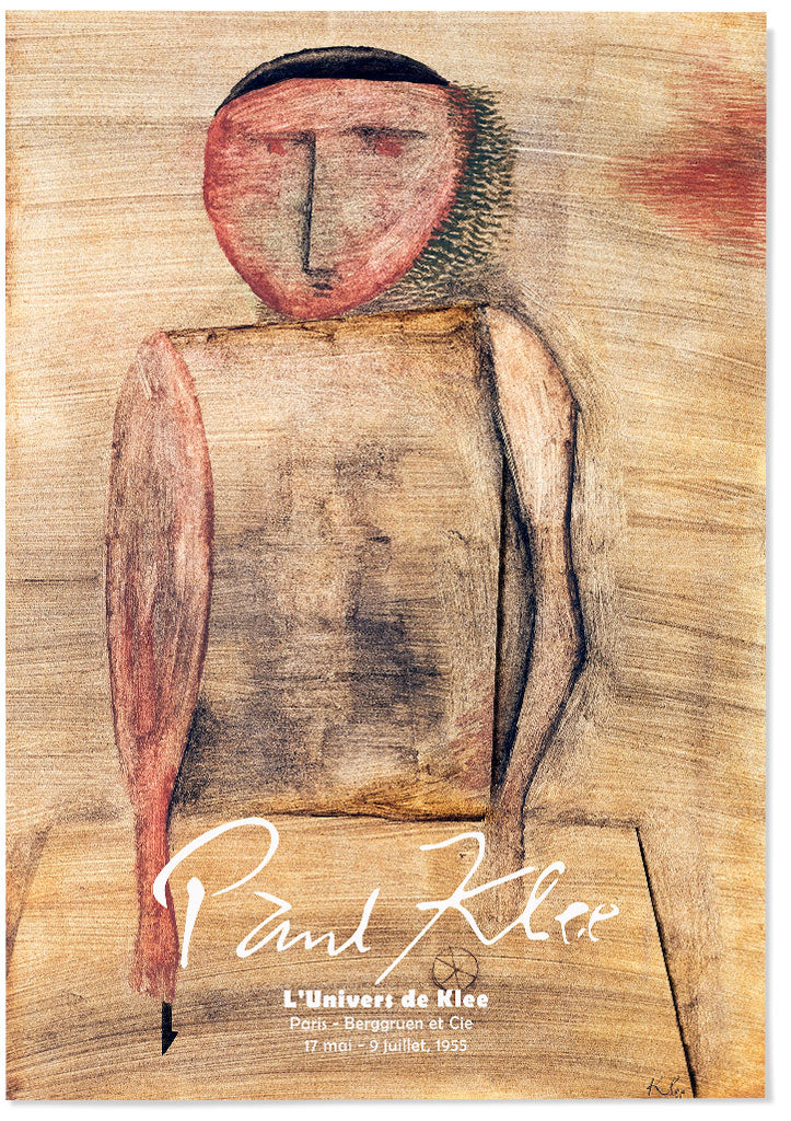 Modern art exhibition poster featuring Paul Klee's artwork, the 'Doctor' from 1930.