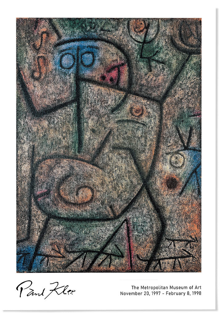 Modern art exhibition poster featuring Paul Klee's 'Rumors' painting.