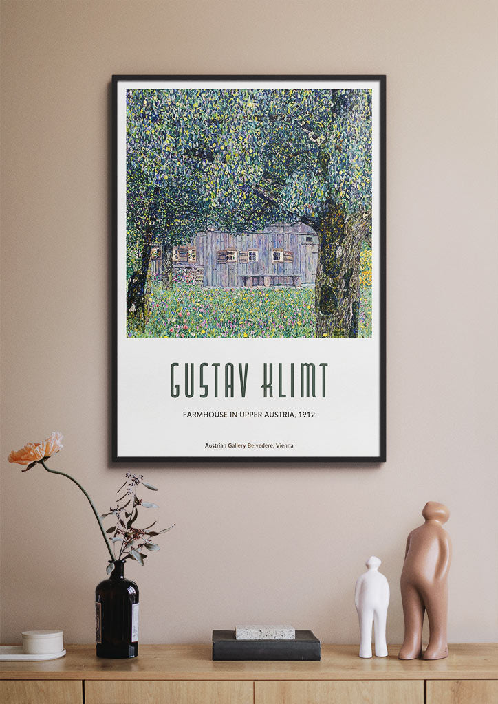 Gustav Klimt poster featuring his artwork 'Farm House in Upper Austria' from 1911.