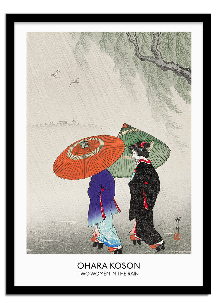 Two Women in the Rain by Ohara Koson Art Print