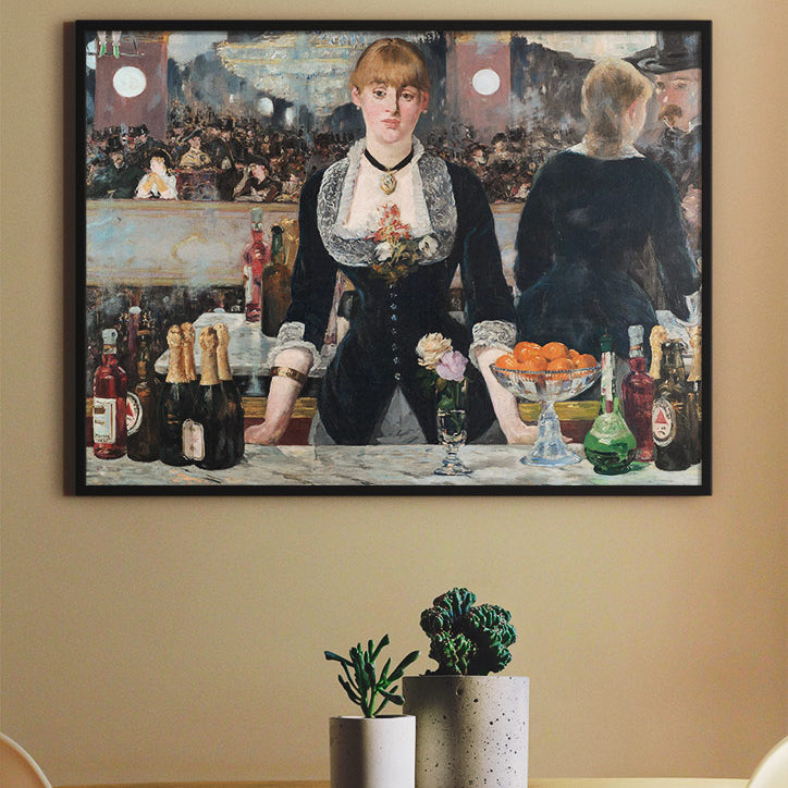 A beautiful art print of Édouard Manet featuring his painting 'A Bar at the Folies-Bergère'.