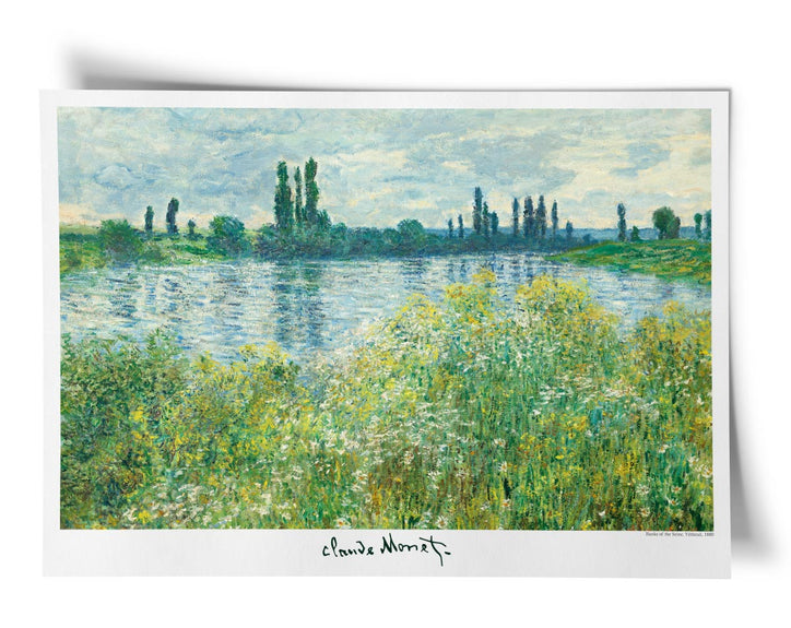 A beautiful Claude Monet art poster featuring his painting 'Banks of Seine, Vetheuil'.