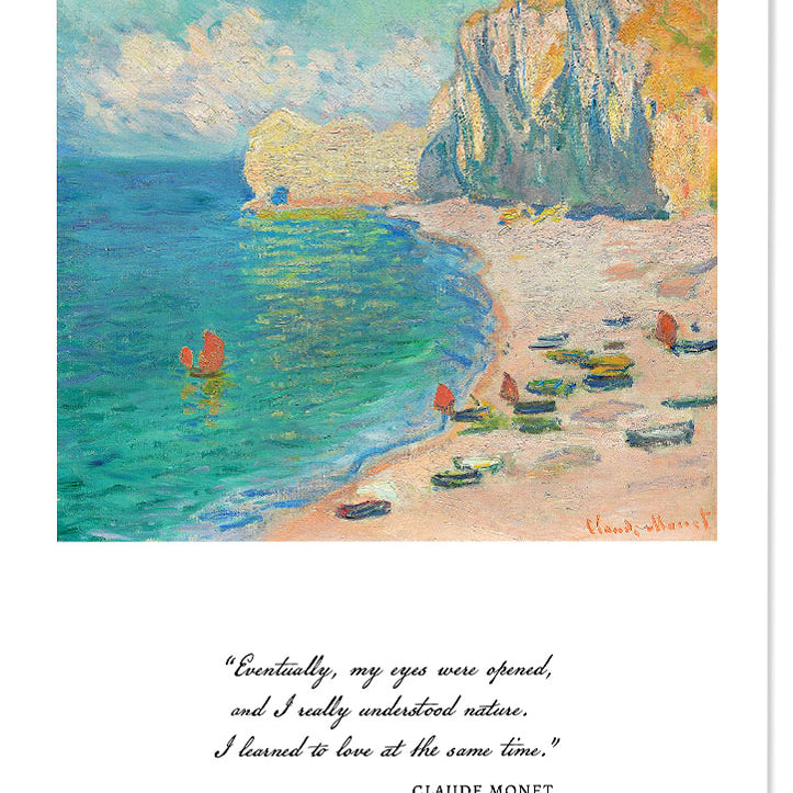 Claude Monet quote poster with his beautiful landscape painting 'Étretat: The Beach and the Falaise d’Amont'.