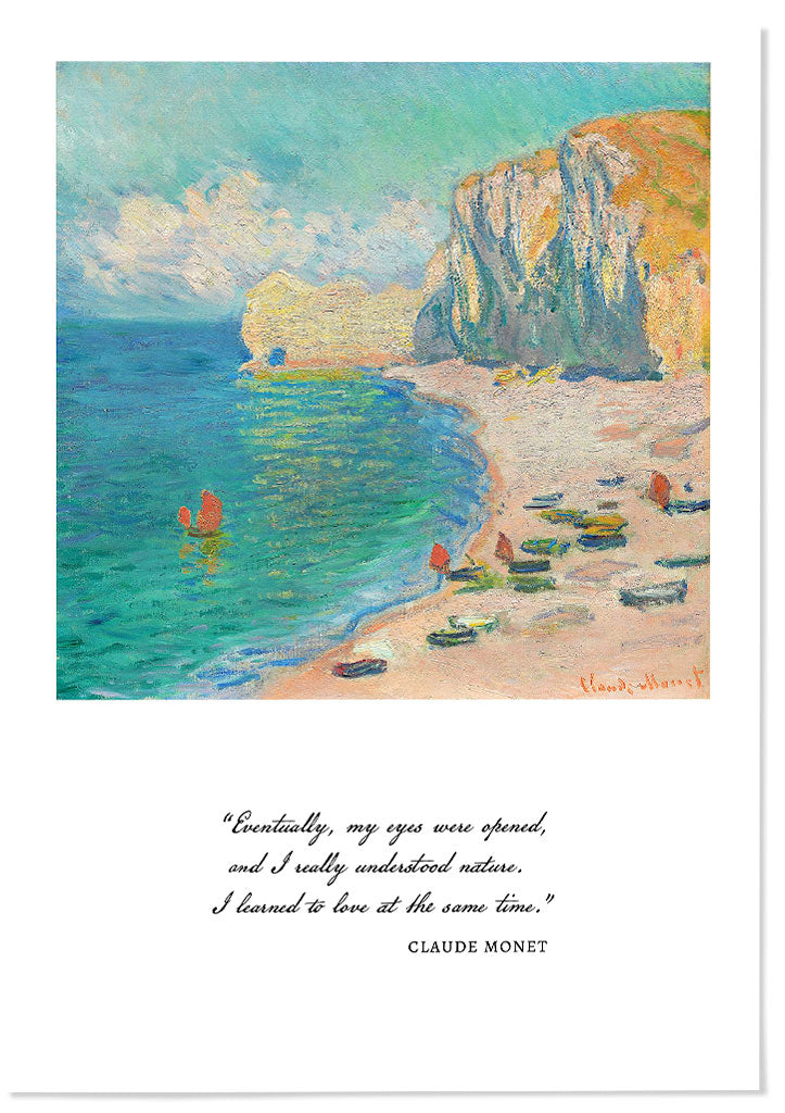 Claude Monet quote poster with his beautiful landscape painting 'Étretat: The Beach and the Falaise d’Amont'.