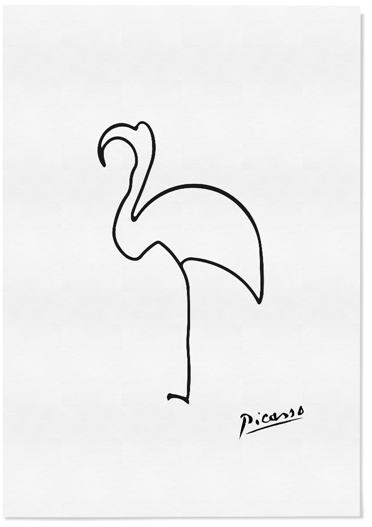 Pablo Picasso black and white line drawing art print: 'Flamingo (Le Flamant)'.