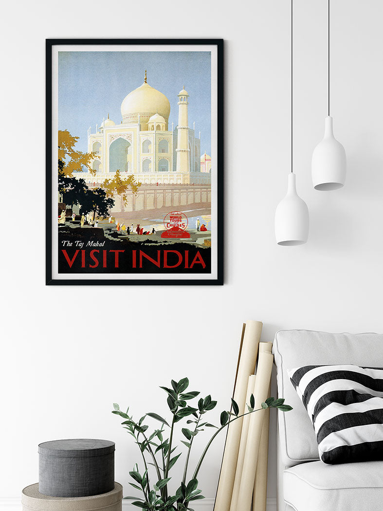 Retro Travel Poster of India, Taj Mahal